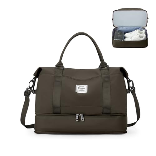 Reisetasche Damen 40x20x25 Ryanair Handgepäck Tasche Sporttasche Weekender Bag Schwimmtasche Wasserdicht Travel Duffle Bag Fitnesstasche Trainingstasche Krankenhaustasche mit Schuhfach,F9-Dunkel Curry von SEAFEW