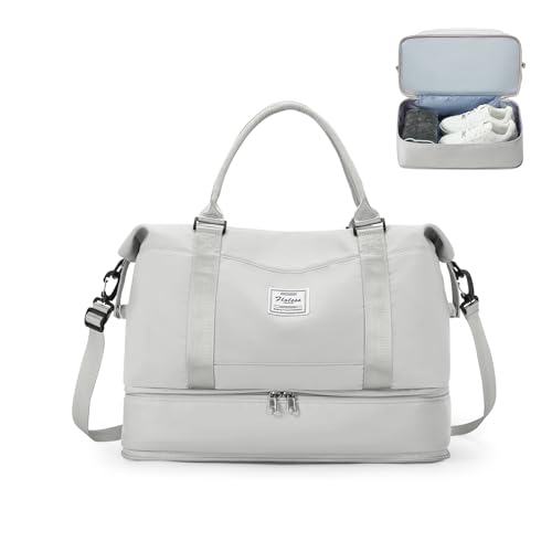 Reisetasche Damen 40x30x20 Ryanair Handgepäck Tasche Sporttasche Weekender Bag Schwimmtasche Wasserdicht Travel Duffle Bag Fitnesstasche Trainingstasche Krankenhaustasche mit Schuhfach,F15-Hellgrau von SEAFEW