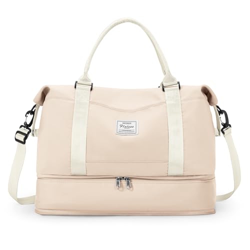 Reisetasche Damen 40x20x25 Ryanair Handgepäck Tasche Sporttasche Weekender Bag Schwimmtasche Wasserdicht Travel Bag Duffle Bag Fitnesstasche Trainingstasche Krankenhaustasche mit Schuhfach,F5-Beige von SEAFEW