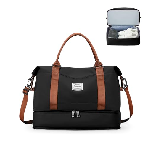 Reisetasche Damen 40x20x25 Ryanair Handgepäck Tasche Sporttasche Weekender Bag Schwimmtasche Wasserdicht Travel Duffle Bag Fitnesstasche Trainingstasche Krankenhaustasche mit Schuhfach,F9-Schwarzbraun von SEAFEW