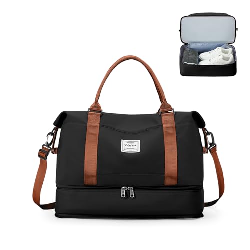 Reisetasche Damen 40x30x20 Ryanair Handgepäck Tasche Sporttasche Weekender Bag Schwimmtasche Wasserdicht Travel Duffle Bag Fitnesstasche Trainingstasche Krankenhaustasche mit Schuhfach,F9-Schwarzbraun von SEAFEW