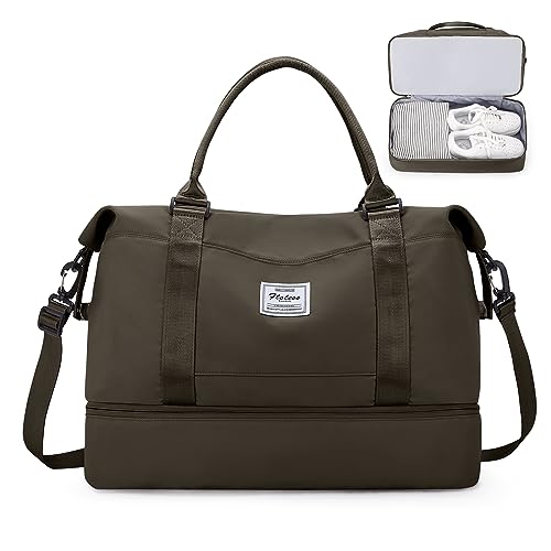 Reisetasche Damen 45x36x20 Easyjet Handgepäck Tasche Sporttasche Weekender Bag Schwimmtasche Wasserdicht Travel Duffle Bag Fitnesstasche Trainingstasche Krankenhaustasche mit Schuhfach,G9-Dunkel Curry von SEAFEW