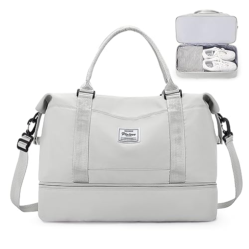 Reisetasche Damen 45x36x20 Easyjet Handgepäck Tasche Sporttasche Weekender Bag Schwimmtasche Wasserdicht Travel Duffle Bag Fitnesstasche Trainingstasche Krankenhaustasche mit Schuhfach,G15-Hellgrau von SEAFEW