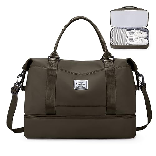Reisetasche Damen Easyjet Handgepäck Tasche Sporttasche Weekender Bag Schwimmtasche Wasserdicht Travel Bag Duffle Bag Fitnesstasche Trainingstasche Krankenhaustasche mit Schuhfach A16-Dunkel Curry von SEAFEW