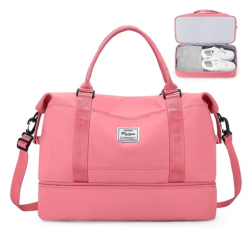 Reisetasche Damen Handgepäck Tasche Sporttasche Weekender Bag Schwimmtasche Wasserdicht Travel Bag Duffle Bag Fitnesstasche Trainingstasche Krankenhaustasche mit Schuhfach A18-Wassermelonenrot von SEAFEW