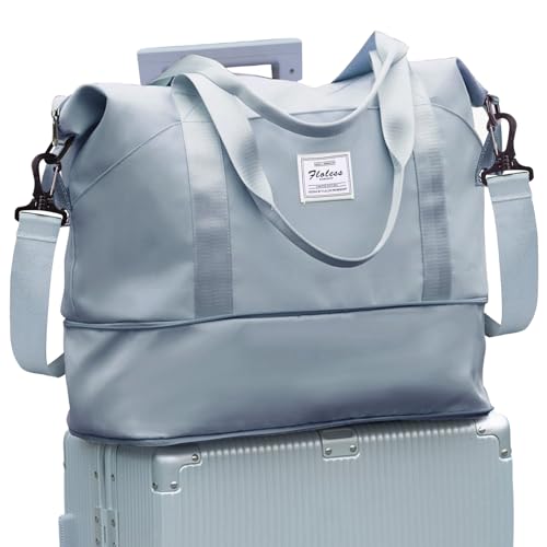 Reisetasche Damen Sporttasche 40x20x25 Ryanair Handgepäck Tasche Weekender Bag Schwimmtasche Wasserdicht Travel Bag Duffle Bag Fitnesstasche Trainingstasche Frauen für Reise Gym,A20-Grau Blau von SEAFEW