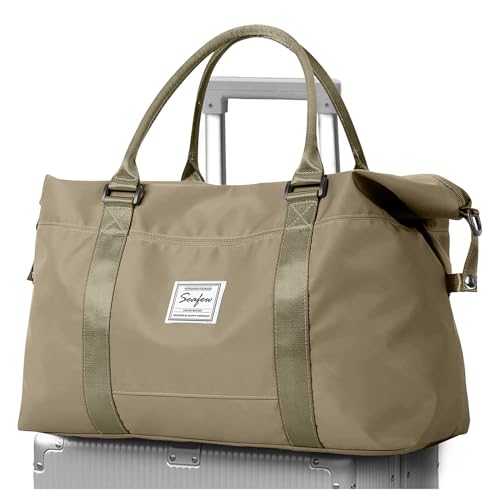 Reisetasche Damen Sporttasche 45x36x20 Easyjet Handgepäck Tasche Weekender Bag Schwimmtasche Wasserdicht Travel Duffle Bag Fitnesstasche Trainingstasche für Reise Gym,A06-Khaki von SEAFEW