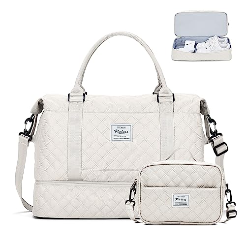 Reisetasche Damen Handgepäck Tasche Sporttasche mit Kulturbeutel Weekender Bag Schwimmtasche Wasserdicht Travel Duffle Bag Fitnesstasche Trainingstasche Krankenhaustasche mit Schuhfach,G5-Beige von SEAFEW