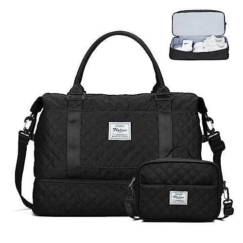 Reisetasche Damen Handgepäck Tasche Sporttasche mit Kulturbeutel Weekender Bag Schwimmtasche Wasserdicht Travel Duffle Bag Fitnesstasche Trainingstasche Krankenhaustasche mit Schuhfach,G1-Schwarz von SEAFEW