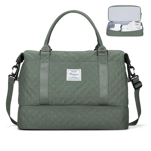 SEAFEW Reisetasche Damen Easyjet Handgepäck Tasche Sporttasche Weekender Bag Schwimmtasche Wasserdicht Travel Bag Duffle Bag Fitnesstasche Trainingstasche Krankenhaustasche mit Schuhfach,B8-Armeegrün von SEAFEW