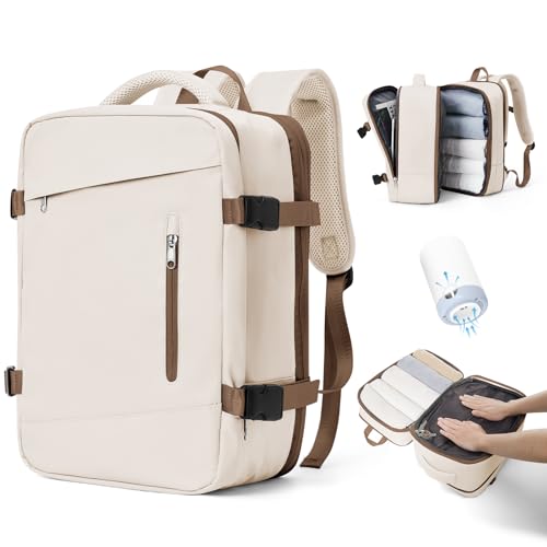 Vakuum Rucksack Handgepäck Rucksack 40x30x20 für Ryanair Reiserucksack Wasserdichter Unter Dem Sitz Handgepäck Flugzeuge Reisetasche Weekendertasche Wanderrucksack Lässiger Tagesrucksack,H-Beige braun von SEAFEW