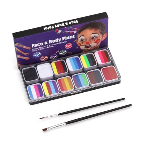 30 Farben Aquarellfarbe Set Einfach zu Auftragen und zu Reinigen Split Cakes Wasserbasis Gesichts- und Körper Malerei Kit für Halloween Kostümparty Festivals (mit 2 Pinsel) von SEAFRONT