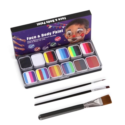 30 Farben Aquarellfarbe Set Einfach zu Auftragen und zu Reinigen Split Cakes Wasserbasis Gesichts- und Körper Malerei Kit für Halloween Kostümparty Festivals (mit 3 Pinseln) von SEAFRONT