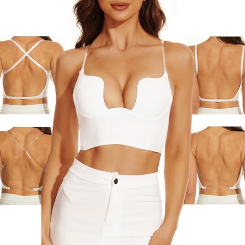 SEAGETTINO Damen BH mit niedrigem Rücken, Drahthebe, tiefer U-förmiger rückenfreier BH mit wandelbaren transparenten Trägern von SEAGETTINO