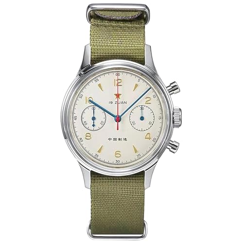 SEAKOSS Retro-Chronograph 1963 Original ST1901 Uhrwerk Herren Mechanische Uhr Handaufzug Saphir & Acryl Spiegel Pilot Armbanduhr, 38 mm großer Acryl-Schwanenhals von SEAKOSS