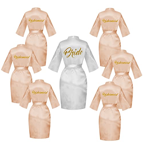 Damen Braut Seide Bademäntel Braut Braut Brautjungfer Kimono Set von für Hochzeit Party Getting Ready Kurze Bademäntel, Gold Glitter Champagner / 7, Einheitsgröße von SEALINF