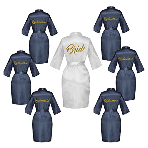 Damen Braut Seide Bademäntel Braut Braut Brautjungfer Kimono Set von für Hochzeit Party Getting Ready Kurze Bademäntel, Gold Glitter Navy/7, Einheitsgröße von SEALINF