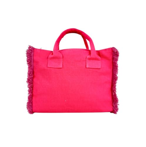 SEAMAR Strandtasche einfarbig Fluo mit kurzem Griff mit Reißverschluss 100% Baumwolle 26 x 22 x 15 cm Handbag Strand, Fuchsia Fluo, Small von SEAMAR