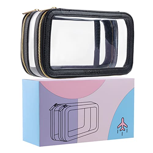 SEAMOSH Transparente Make-up-Kulturbeutel, Reise-Make-up-Organizer für Damen, tragbare Reise-Kulturbeutel, Kosmetiktasche, Tasche, perfekt für geschäftliche oder persönliche Reiseutensilien, Schwarz, von SEAMOSH