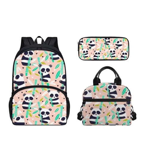 SEANATIVE 3-in-1-Schultasche für Kinder, Rucksack, Grundschule, Kindergarten, Schule, Büchertasche mit Lunch-Taschen, Set für Teenager, Studenten, Tier-Panda von SEANATIVE