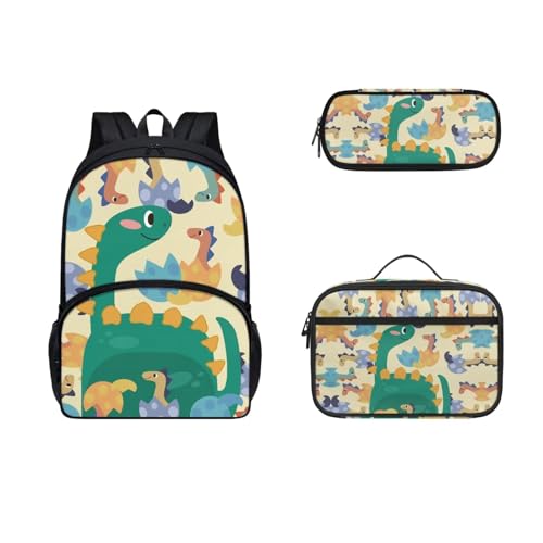 SEANATIVE 3-teiliger Schulrucksack mit Lunchbox, Federmäppchen für Kinder, Teenager, große Kapazität, Schultaschen, Dinosaurier von SEANATIVE