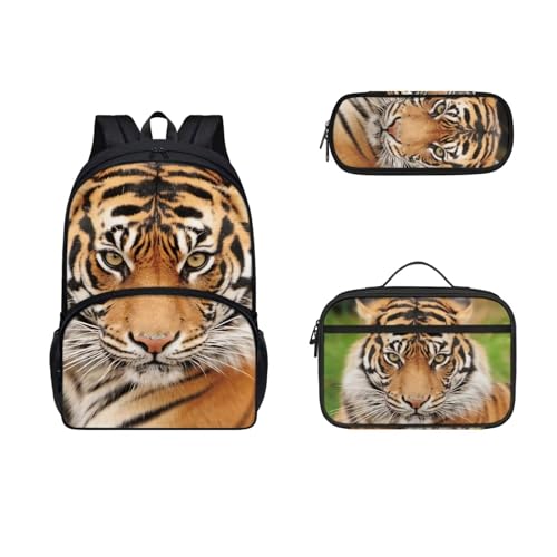 SEANATIVE 3-teiliger Schulrucksack mit Lunchbox, Federmäppchen für Kinder, Teenager, große Kapazität, Schultaschen, tiger von SEANATIVE