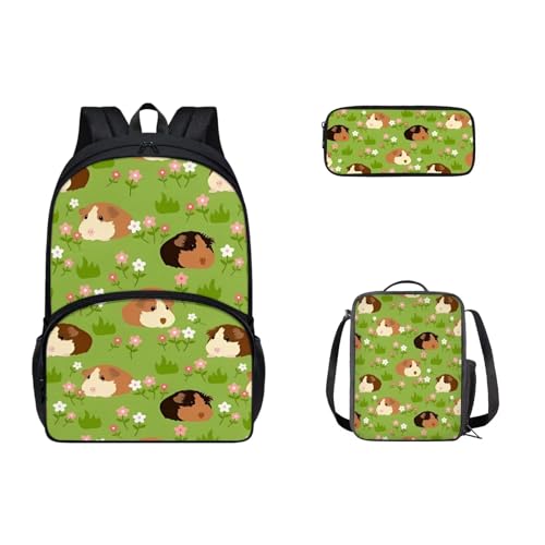 SEANATIVE 3-teiliges Set Schulranzen, lässiger Rucksack mit Lunchbox, Federmäppchen für Kinder, Teenager, großer Reiserucksack, Hamsterblume von SEANATIVE