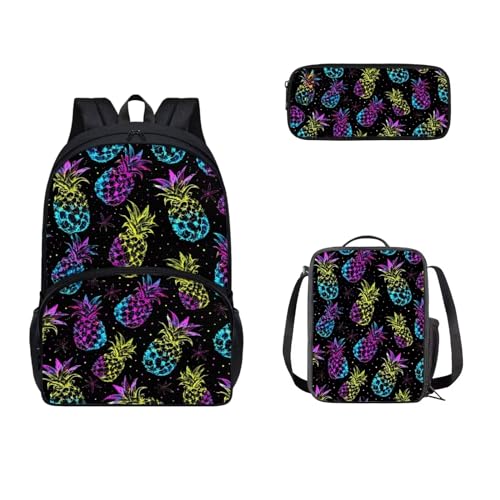 SEANATIVE 43,2 cm Schulrucksack mit Lunchbox und Federmäppchen Set für Kinder Mittelschule Viele Taschen, Ananas von SEANATIVE