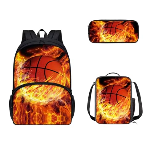 SEANATIVE 43,2 cm Schulrucksack mit Lunchbox und Federmäppchen Set für Kinder Mittelschule Viele Taschen, Basketball von SEANATIVE