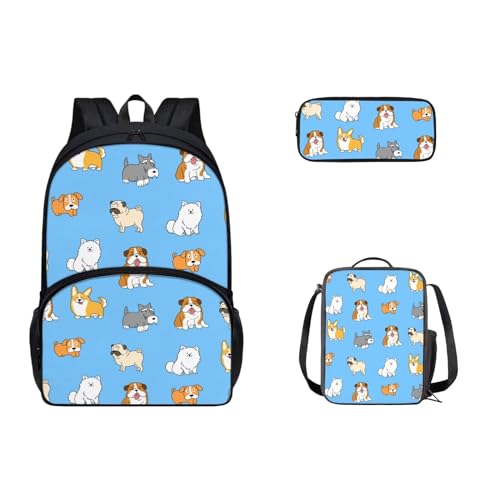 SEANATIVE 43,2 cm Schulrucksack mit Lunchbox und Federmäppchen Set für Kinder Mittelschule Viele Taschen, Cartoon-Hund von SEANATIVE