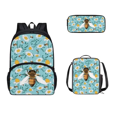 SEANATIVE 43,2 cm Schulrucksack mit Lunchbox und Federmäppchen Set für Kinder Mittelschule Viele Taschen, Gänseblümchen-Biene von SEANATIVE