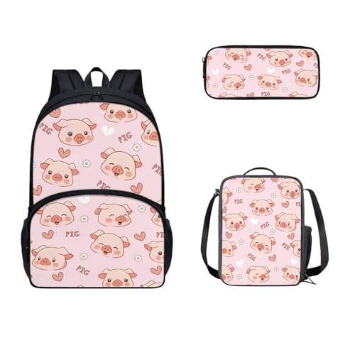 SEANATIVE 43,2 cm Schulrucksack mit Lunchbox und Federmäppchen Set für Kinder Mittelschule Viele Taschen, schwein von SEANATIVE