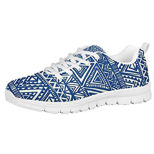 SEANATIVE Atmungsaktive Mesh Damen Laufschuhe Draft Sneaker Casual Mädchen Jogging Sport Schuhe, Blau - Ethnisch Azteken - Größe: 34 EU von SEANATIVE