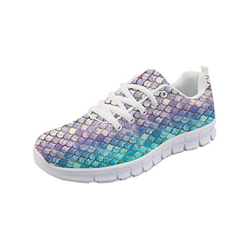 SEANATIVE Atmungsaktive Mesh-Laufschuhe für Damen, Draft-Sneaker, lässige Mädchen, Joggen, Sportschuhe, Farbige Meerjungfrauen-Schuppe, 38 EU von SEANATIVE