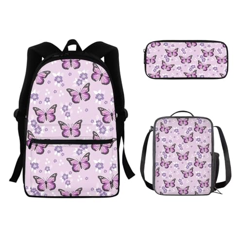 SEANATIVE Büchertasche für Teenager, Mädchen, Jungen, College, mit Lunchtasche und Federmäppchen, leicht, für Schule und Reisen, Schmetterling Floral von SEANATIVE