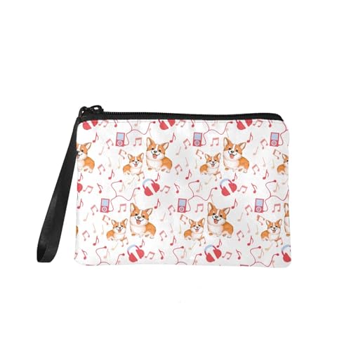 SEANATIVE Damen Münzgeldbörse, tragbare Mini-Tasche, Kleingeldbörse mit Handgelenkschlaufe, niedlicher Lippenstift-Tasche für Mädchen, Corgi Music, Taschen-Organizer von SEANATIVE