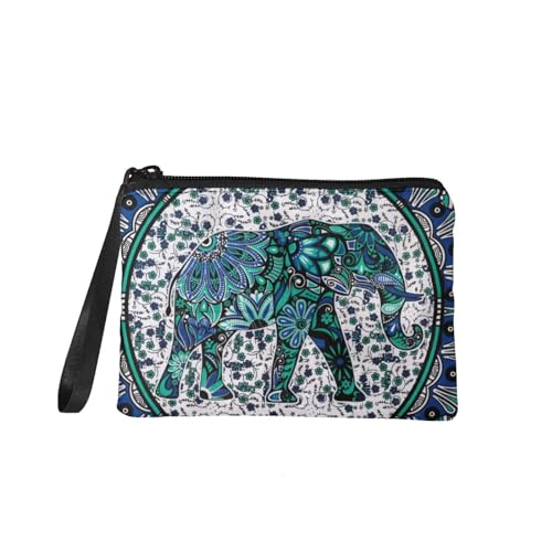 SEANATIVE Damen Münzgeldbörse, tragbare Mini-Tasche, Kleingeldbörse mit Handgelenkschlaufe, niedlicher Lippenstift-Tasche für Mädchen, Mandala Elefant, Taschen-Organizer von SEANATIVE