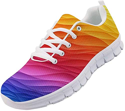 SEANATIVE Damen Sneaker Atmungsaktiv Mesh Mode Frauen Wanderschuhe, - Regenbogenmuster - Größe: 41.5 EU von SEANATIVE