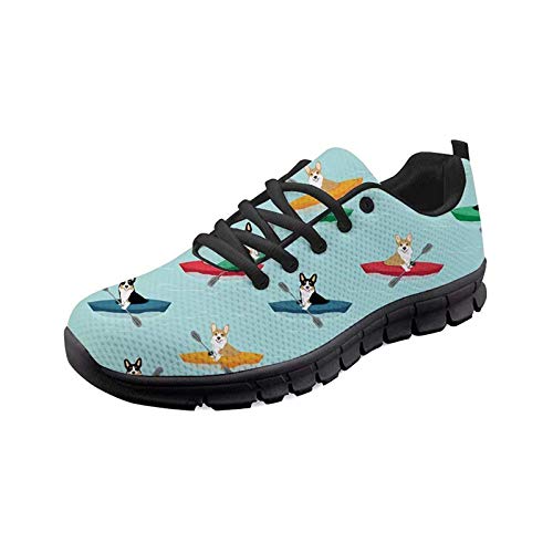 SEANATIVE Damen Sport Gym Sneaker Mode Atmungsaktive Laufschuhe Casual Walking Schuhe, Blau - Süße Corgi - Größe: 40.5 EU von SEANATIVE