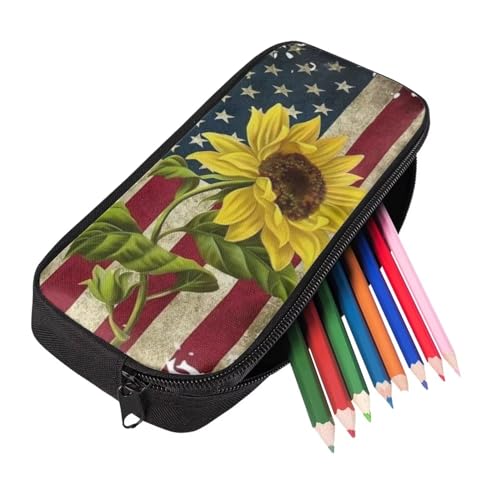 SEANATIVE Federmäppchen, Organizer, Stifttasche, Grundschule, Studenten, Schreibwaren-Tasche für Kinder, Mädchen, Jungen, Retro Sonnenblume, Taschen-Organizer von SEANATIVE