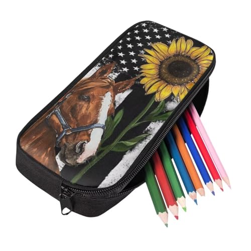 SEANATIVE Federmäppchen, Organizer, Stifttasche, Grundschule, Studenten, Schreibwaren-Tasche für Kinder, Mädchen, Jungen, US-Flaggenpferd, Taschen-Organizer von SEANATIVE