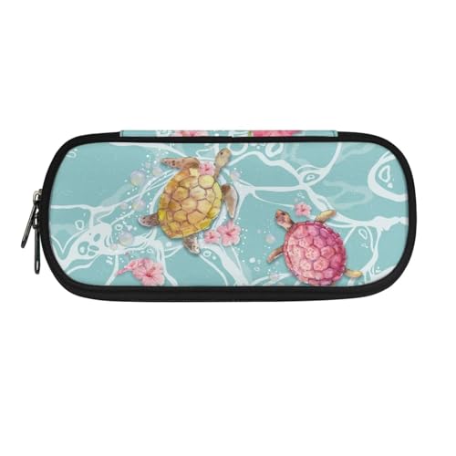 SEANATIVE Federmäppchen mit großem Fassungsvermögen für Kinder und Teenager, langlebiges Federmäppchen, Schulbedarf, Schildkröte mit Blumenmuster, Taschen-Organizer von SEANATIVE