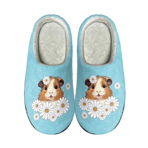 SEANATIVE Flauschiger Winter-Hausschuh für Damen und Herren, weich, gemütlich, Slipper, für drinnen und draußen, Meerschweinchen Floral, 38.5 EU von SEANATIVE