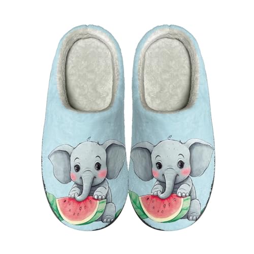 SEANATIVE Flauschiger Winter-Hausschuh für Damen und Herren, weich, gemütlich, Slipper, für drinnen und draußen, Süßer Elefant, 44 EU von SEANATIVE