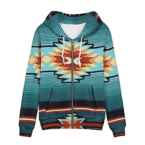 SEANATIVE Frauen Zip Up Hoodies Kordelzug Sweatshirt Langarm Casual Hoodie Jacke mit Tasche Größe XS-5XL, Aztec Tribal, XXL von SEANATIVE