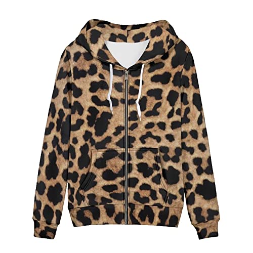 SEANATIVE Frauen Zip Up Hoodies Kordelzug Sweatshirt Langarm Casual Hoodie Jacke mit Tasche Größe XS-5XL, Gepard Leopard, L von SEANATIVE