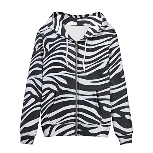 SEANATIVE Frauen Zip Up Hoodies Kordelzug Sweatshirt Langarm Casual Hoodie Jacke mit Tasche Größe XS-5XL, Zebrastreifen, M von SEANATIVE
