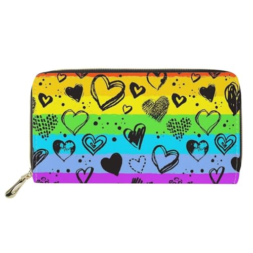 SEANATIVE Geldbörse für Damen und Mädchen, PU-Leder, wasserdicht, Münzkarte, Geldbörse, Handy-Clutch für Reisen, Einkaufen, Outdoor, Regenbogen-Liebesherz, Einheitsgröße, Geldklammer von SEANATIVE