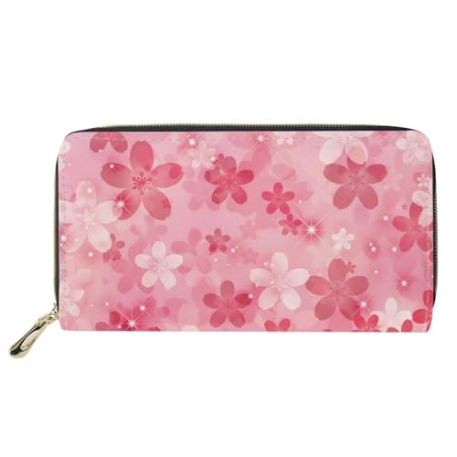 SEANATIVE Geldbörse für Damen und Mädchen, PU-Leder, wasserdicht, Münzkarte, Geldbörse, Handy-Clutch für Reisen, Einkaufen, Outdoor, Rosa Pfirsichblüte, Einheitsgröße, Geldklammer von SEANATIVE