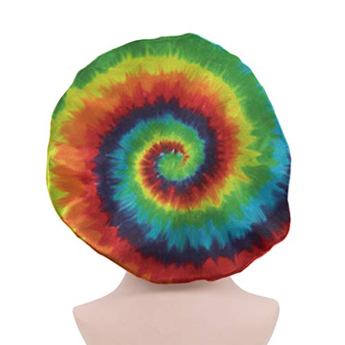 SEANATIVE Große doppelschichtige wendbare Schlafmütze mit Regenbogen-Batik-Design, bunte Haarmütze für Frauen, waschbare Nachtmütze von SEANATIVE
